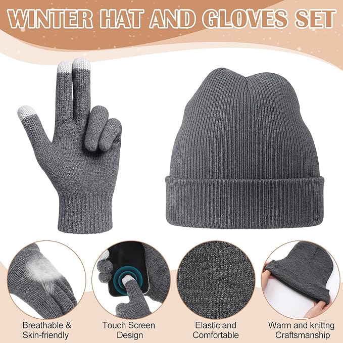 Geyoga 6 Pcs Women Winter Beanie Hat Scarf Gloves Ear Muffs Fuzzy Socks Set, Touchscreen Gloves for Thermal Gift Cold Weather