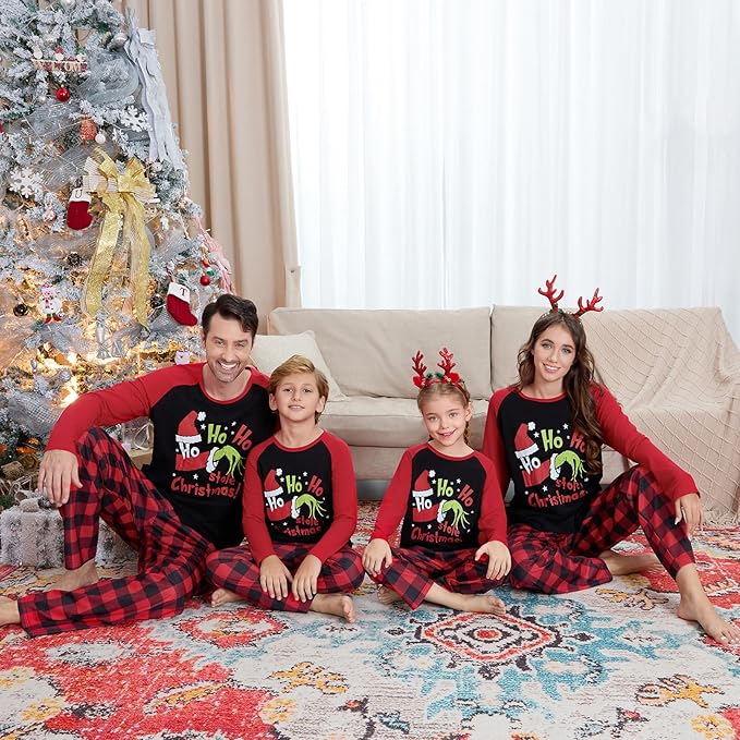 Christmas Family Pajamas Set Matching Holiday Plaid Sleepwear Set Reindeer/Tree Print Loungewear for Xmas Eve