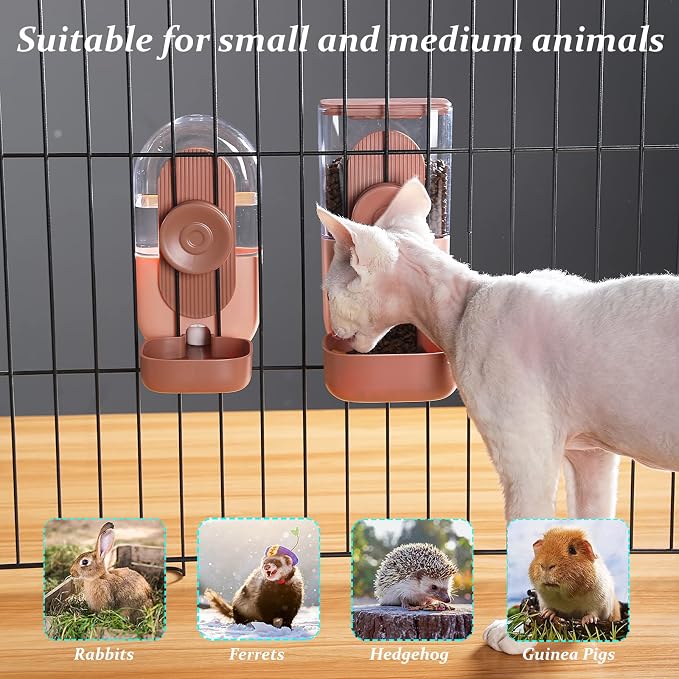 Rabbit Water Dispenser,Bunny Food Bowl,Ferret Feeders Water Bottle for Cage | Hanging Auto Ferret Food Water Dispenser, Auto Gravity Pet Feeder and Waterer Set, Cage Cat Food Bowl Dog Feeding Station