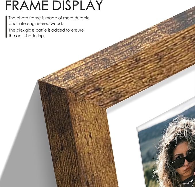 8x10 Double Picture Frame For Displaying Double 4x6 Picture Frame for Wall Mounting or Tabletop, Brown.