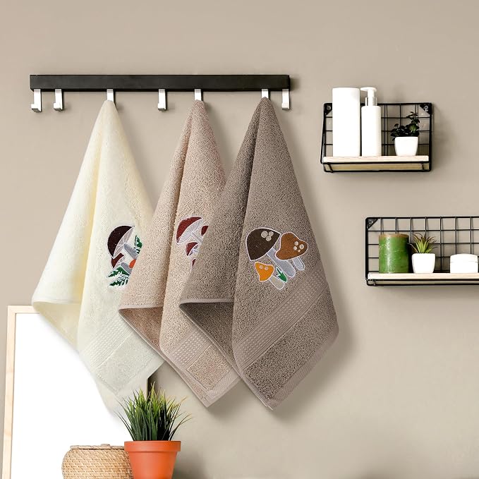 3 Pcs Mushroom Decorative Hand Towels for Bathroom Decor | Mushroom Kitchen Towels Set, Farmhouse 100% Cotton, Embroidered Towel for Bathroom Kitchen 13.3 x 29.5''