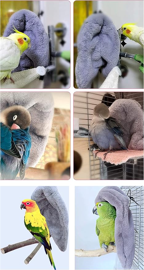 Bird Buddy Corner Fleece Bird Blanket Cozy Bird Bed Warmer Parrot House for Cage Hanging Hammock Toy for Greys Amazons Parakeet Cockatiel Conure Lovebirds Finch Canaries(L)