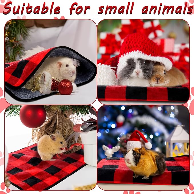 Reginary 4 Pcs Guinea Pig Fleece Blankets, Plaid, 24 x 16 Inch | Waterproof Washable Cage Liners, Absorbent Double Layer Bedding for Guinea Pigs, Reusable Pads for Hamsters Rabbits