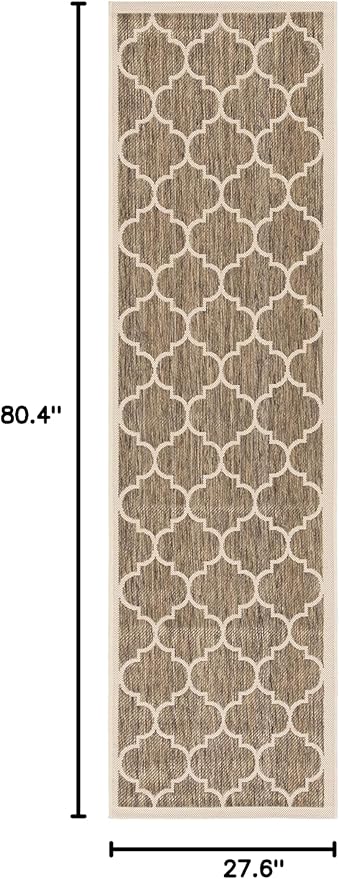 SAFAVIEH Washable Rug Outdoor Courtyard Collection - 2'3" x 6'7" Runner, Brown & Bone, Non-Shedding & Easy Cleaning, Ideal for Patio, Entryway, Mudroom, Hallway, Kitchen (CY6914-242)