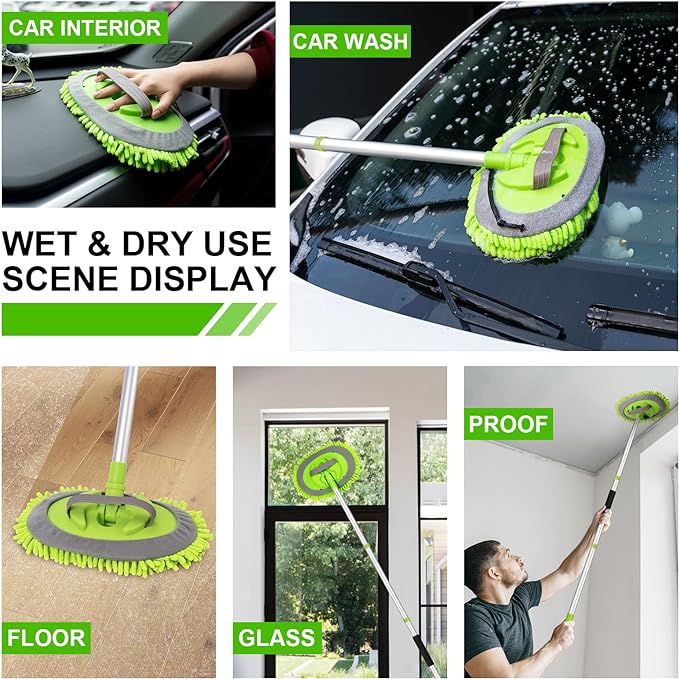 Ordenado 62" Car Wash Brush Kit Mitt Mop Sponge with Long Handle Chenille Microfiber Car Cleaning Brush Kit Supplies Car Washing Mop Kit Car Care Kit of Scratch-Free Replacement Head for Car RV Truck