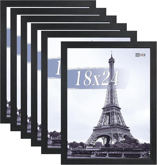 VCK 18x24 Poster Frames Black Set of 6, Wide Border Wood Picture Frame, Multi-Directional Display Family Photos, Office Prints, Studio/Gallery Artwork, Woodgrain Series, Wall Hanging