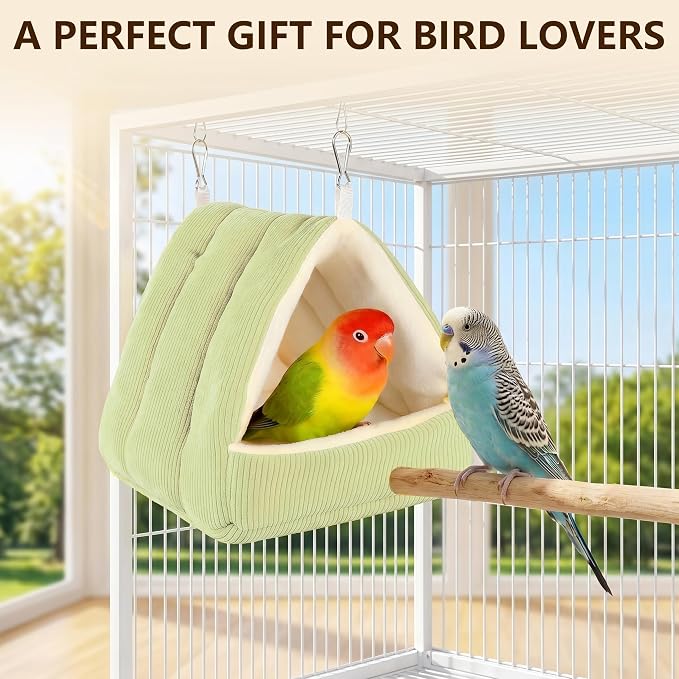 Small Winter Warm Plush Bird Nest Bed for Cage (Small, Green) | Soft Hanging Bird Hammock Hideaway Hut for Budgies,Cockatiels,Parakeets,Small Medium Birds and Guinea Pig,Washable Bird Bed