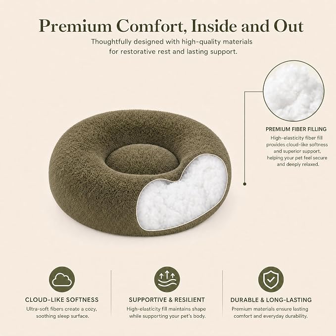 Tiny Dog Bed for Extra Small Dogs for Chihuahua Pomeranian Toy Poodle | 15 Inch Washable Puppy Bed,Soft Faux Fur Calming Donut Bed,Army Green