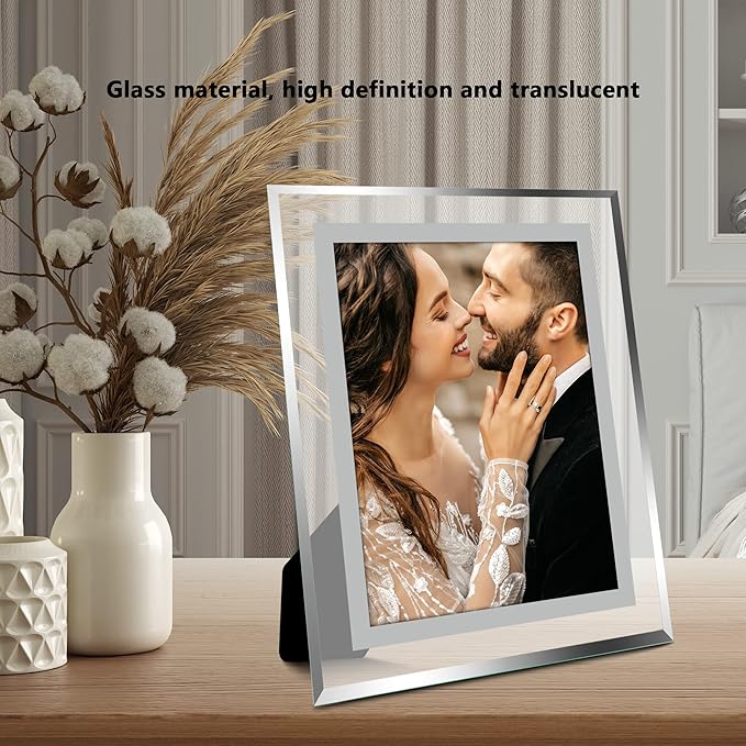 Vienrose 8x10 Picture Frame Set of 4, Clear Glass Photo Frames with Silver Edge, Horizontal or Vertical Display for Tabletop, Desk, Home, Office Decoration