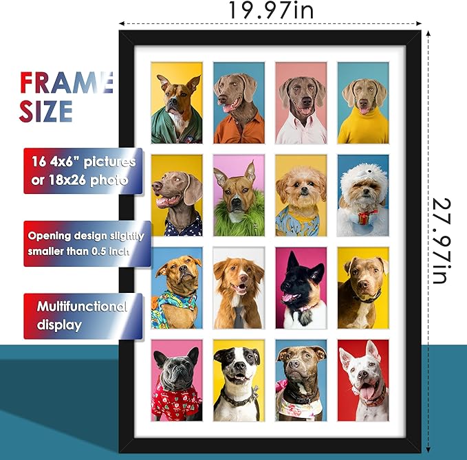 18x26 Collage Picture Frames Display Sixteen 4x6 Picture Collage Wall Decor Wall Hanging or Tabletop Black