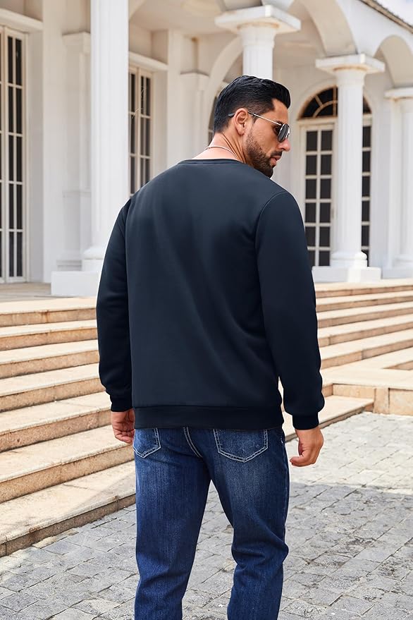 Boladeci Men's Full Sherpa Lined Crewneck Sweatshirts Heavy-weight Fleece Pullover Thick Thermal Long Sleeve Cotton