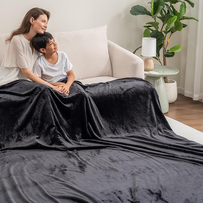 Berkshire Blanket VelvetLoft Big Oversized King Family Blanket, All Season Mid-Weight Ultra Silky and Fuzzy, Seamless Extra Large(Black, 120x120 Inches)