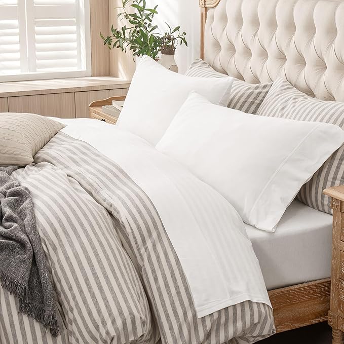 PURE ERA Jersey Knit 4pc Bed Sheet Set 100% T-Shirt Cotton Super Soft Comfy Breathable Fits Mattress Up to 20" Extra Deep Pocket (Solid Bright White, King)
