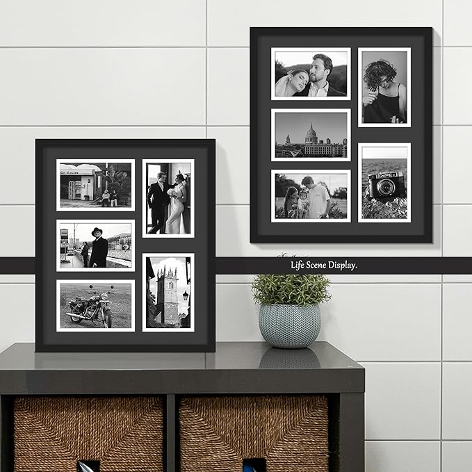 12.5x15 Collage Picture Frame, 4x6 Collage Picture Frame, Displays Five 4x6 inch Photos, Wall Decor Wall Hanging or Tabletop, Black Mat.