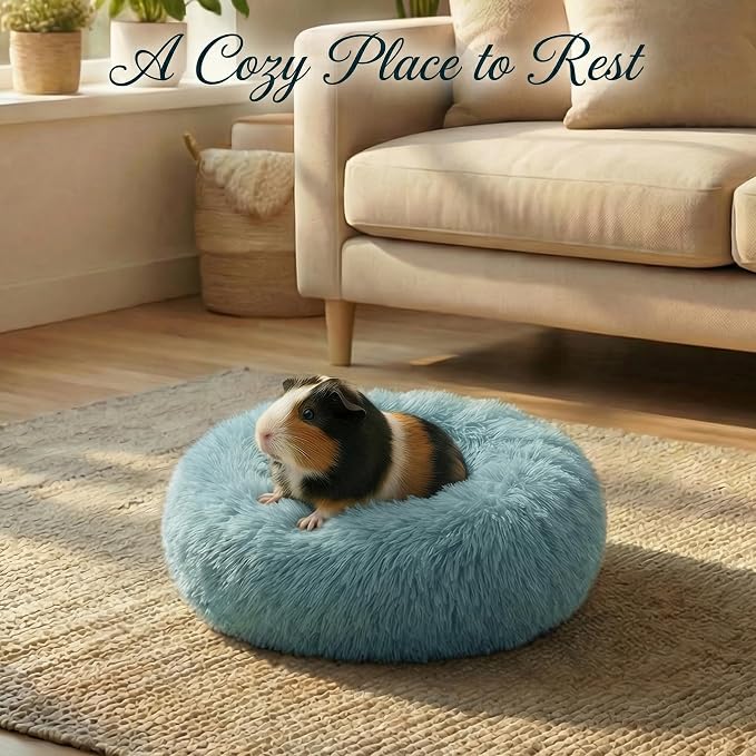 Guinea Pig Bed for Small Animal for Dwarf Rabbits/Hamster/Hedgehog/Ferrets | 11.8 Inch Small Animal Beds Washable，Hideout Soft & Comfortable Donut Bed,Blue