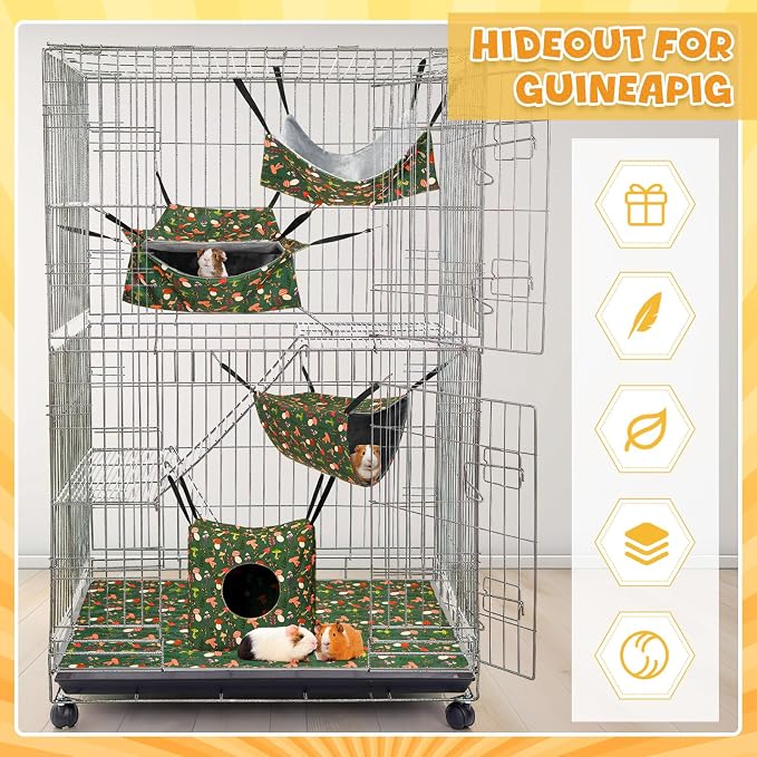 Geelin 8 Pcs Rat Hammock Bed Rat Accessories for Cage Ferret Hammock Bed Hideout Guinea Pig Hanging Tunnel Glider Toy for Small Animals Hamster Chinchilla Sugar Squirrel