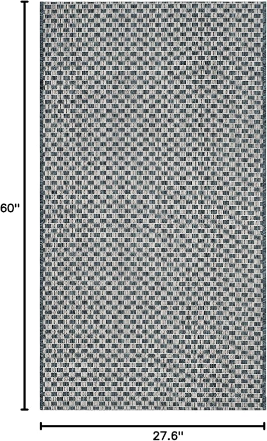 SAFAVIEH Washable Rug Outdoor Courtyard Collection - 2'3" x 5', Turquoise & Light Grey, Non-Shedding & Easy Cleaning, Ideal for Patio, Front Door, Entryway, Mudroom, Doormat (CY8653-37221)