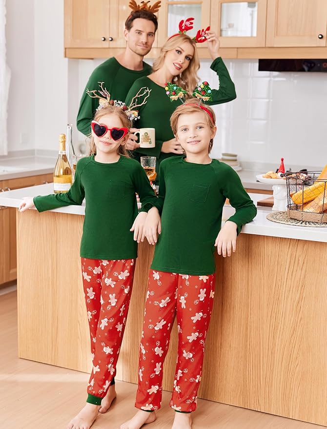 Ekouaer Family Matching Pajamas Christmas Sleepwear Long Sleeve Sleep Shirt with Plaid Pants Soft Loungewear Pjs Set S-XXL