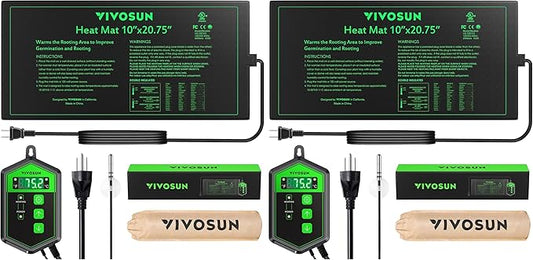 VIVOSUN 10"x 20.75" Seedling Heat Mat and Digital Thermostat Combo Set, UL & MET-Certified Warm Hydroponic Heating Pad for Germination, Indoor Gardening, Greenhouse (Pack of 2)