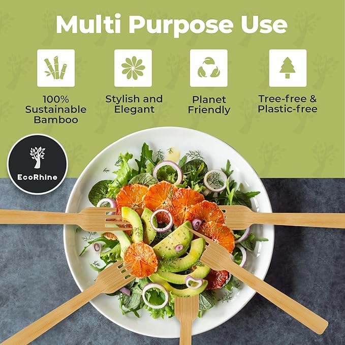 Disposable Bamboo Cutlery Set - 250 PCS Bamboo Compostable Forks Utensil Set - Disposable Cutlery Set for Outdoor, Party, Camping & More