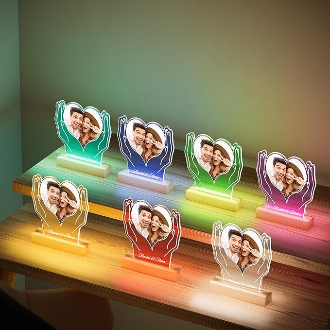 Custom Picture Frames with Photo, Customized Photo Frame with Night Light, Personalized Picture Frame, Customized Christmas Birthday Gifts for Women Men Mom Dad Baby Kids Grandma Grandpa Family