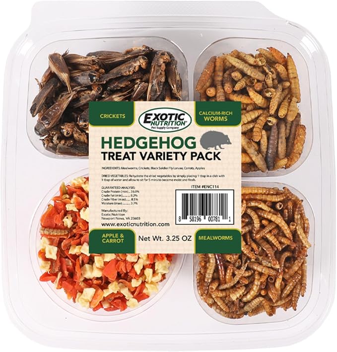 Hedgehog Treat Variety Pack - Healthy Natural Treat Sampler - Mealworms, Black Soldier Fly Larvae, Crickets, Apples, Carrots - Value Package