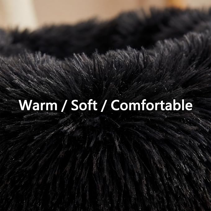 Tiny Dog Bed for Extra Small Dogs for Chihuahua Pomeranian Toy Poodle | 15 Inch Washable Puppy Bed,Soft Faux Fur Calming Donut Bed,Black