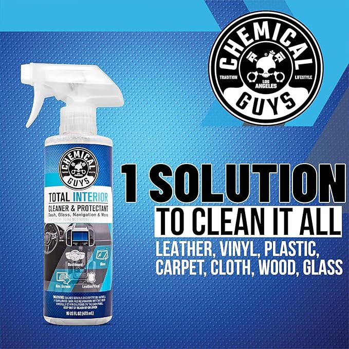 Chemical Guys Total Interior Cleaner and Protectant, 16 Fl Oz + 3 Pack of Microfiber Towels (Safe for Cars, Trucks, SUVs, Jeeps, Motorcycles, RVs & More)