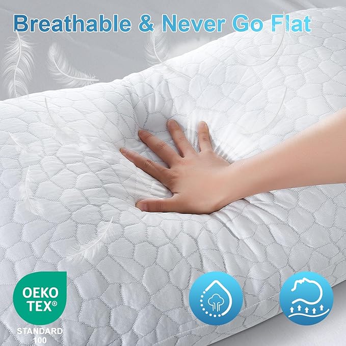 QUTOOL Cooling Pillow for Sleeping, CertiPUR-US Shredded Memory Foam King Pillow Set of 1, Cool Pillow for Hot Sleepers Adjustable Firm Pillow for Side, Back, Stomach Sleepers Soft Yet Support, White