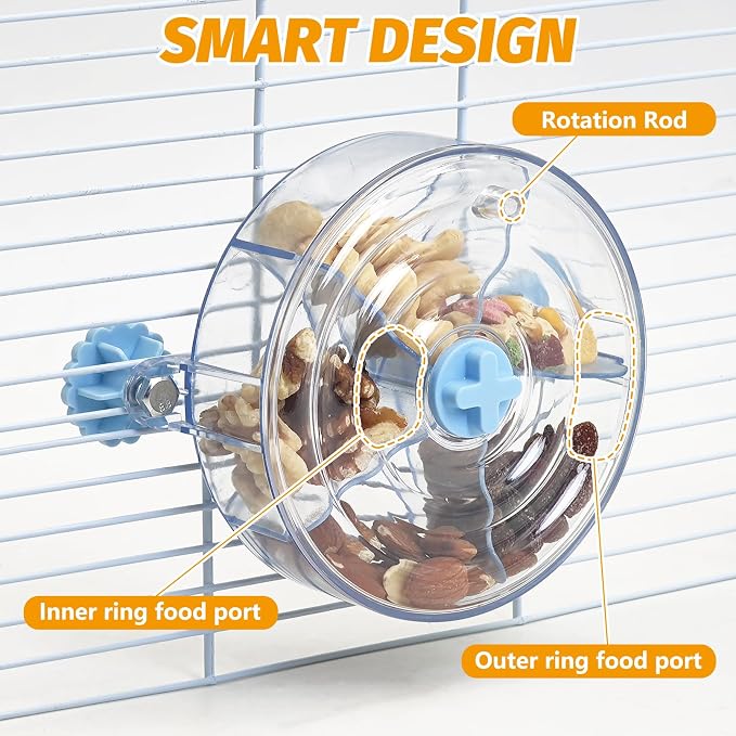 VCEPJH Rat Foraging Toy Interactive Slow Feeder with Transparent Rotating Treat Dispenser Wheel for Enrichment Activities Pet Rat Cage Accessories Ideal for Syrian Hamster Gerbil Mice (Blue)