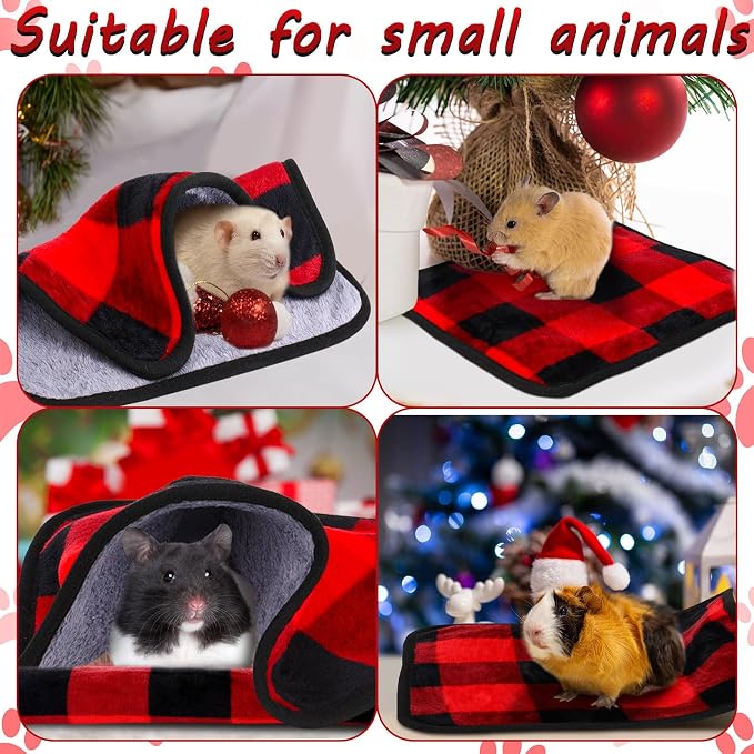 Reginary 4 Pcs Guinea Pig Fleece Blankets, Plaid, 12 x 12 Inch | Waterproof Washable Cage Liners, Absorbent Double Layer Bedding for Guinea Pigs, Reusable Pads for Hamsters Rabbits