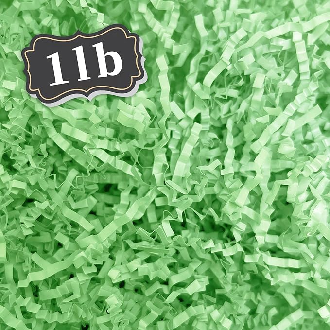 ZEBMOON 1 LB Light Green Crinkle Cut Paper Shred Filler Great for Gift Wrapping, Basket Filling, Birthday, Wedding, Halloween, Thanksgiving, Christmas Day, New Year Party Decorations Filling Supplies