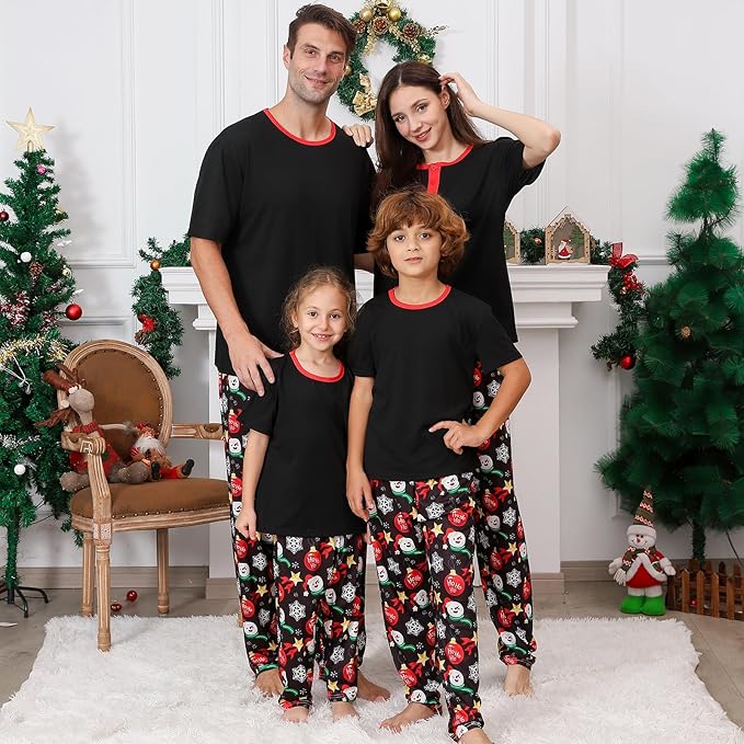 Christmas Pajamas for Family Matching Holiday PJ's Jammies Sets with Short Sleeve Tee and Pants Sleepwear Loungewear