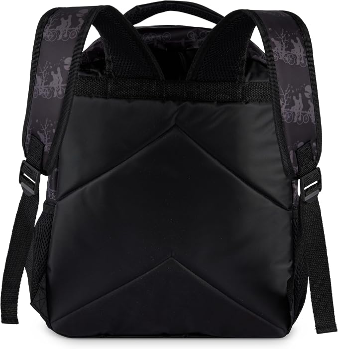 AI ACCESSORY INNOVATIONS Stranger Things Backpack with Character Graphic Pattern, Black, 16x12x5 Inches, Polyester, 3 Pockets, Water Repellent, Adjustable Straps, Padded Back