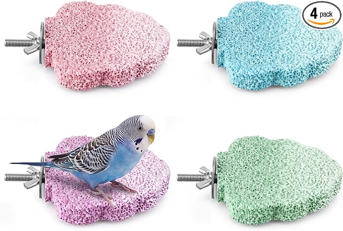 4 PCS Bird Beak Grinding Stone, Bird Perches for Cage, Parrot Perch Stand | For Small Medium Cockatiel Lovebird Finch Chinchillas Hamsters, Climbing Ledge, Grinding Claws and Beaks, Tree-shaped Design