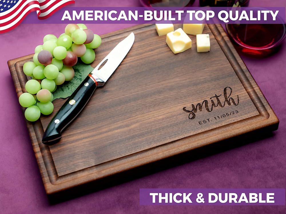 Straga Personalized Cutting Boards | Handmade Wood Engraved Charcuterie | Custom Wedding, Anniversary, Birthday Gift for Couples (Script Corner Design No.920).