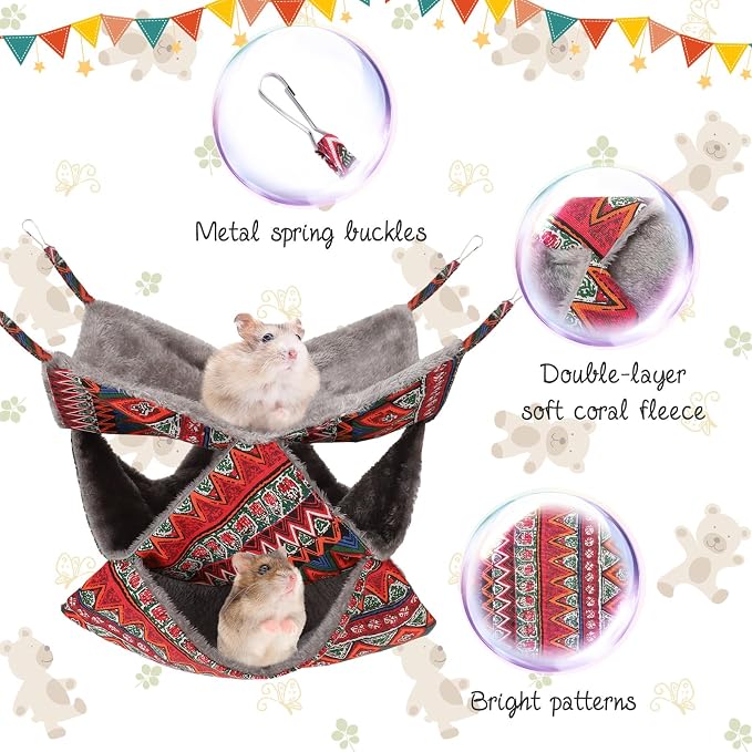 3 Tier Guinea Pig Cage Accessories,Ferret Rat Hammock,13.7x13.7 Inches, Pet Cage Hanging Bunkbed Hammock for Small Animals,Guinea Pig,Ferret,Kitten,Squirrel, Chinchilla, Rat,Parrot | Rat Hammock for Cage, Pet Cage Hanging Hammock, Small Animals, Guinea...