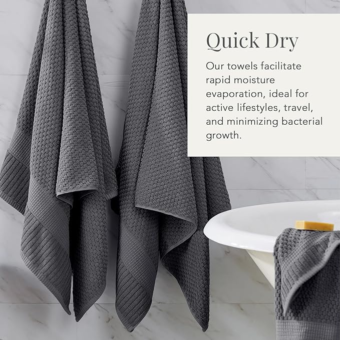 NY Loft 100% Cotton Bath Towel 4 Pack | Super Soft & Absorbent Quick-Dry Bath Towels 30" x 52" | Textured and Durable Cotton | Trinity Collection (4 Pack Bath Towel, Charcoal Grey)