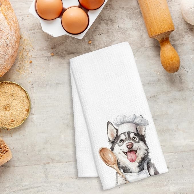 Funny Siberian Husky Chef Kitchen Towels, Gifts for Husky Lovers, Chef Gifts for Women Men, Funny Dog Decorative Dish Hand Tea Towels for Kitchen Bakery, 16x24 Inch