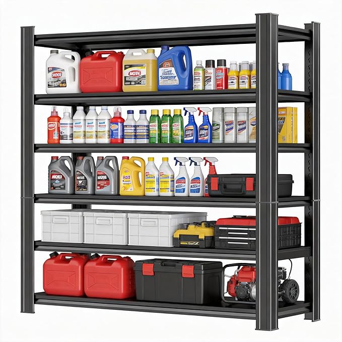 Metal Garage Shelving Unit, Heavy Duty Adjustable Storage Shelves, Steel Shelving, 3000 lbs Capacity Shelves for Heavy Tools and Equipment, 5 Tier, 35.4" Wx 17.7" Dx 71.2" H