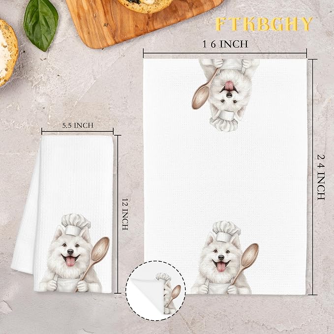 Funny Samoyed Chef Kitchen Towels, Gifts for Samoyed Lovers, Chef Gifts for Women Men, Funny Dog Decorative Dish Hand Tea Towels for Kitchen Bakery, 16x24 Inch