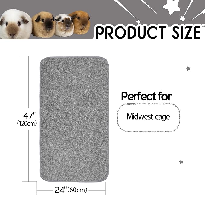 Guinea Pig Bedding, Cage Liners, Washable, Reusable & Leakproof | Premium Fleece Material, Instant Absorbent, Anti-Slip Bottom, Pee Pads for Small Animals. For Midwest Cage, 24"x47", 2 Pack