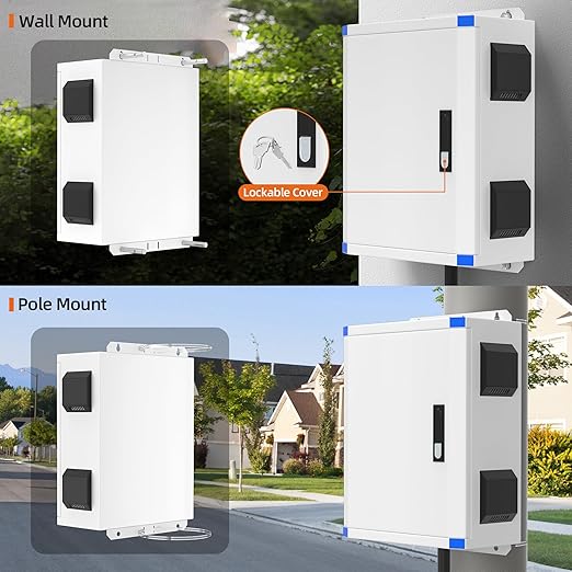 Joinfworld Outdoor Electrical Box 19.7"x15.7"x7.9" Metal Waterproof Vented Nema Enclosure with 12V Fan, Stainless Steel Junction Box with Cold Rolled Steel Plate Hinge Connection Din Rail