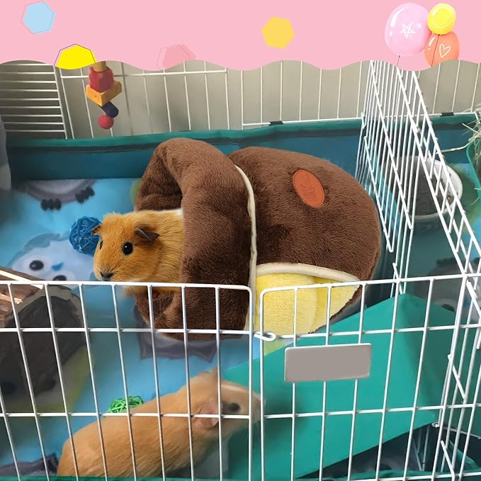 YUEPET Guinea Pig Bed Cuddle Cave, Warm Fleece Hideout, Brown | Cozy Guinea Pig House, Portable Guinea Pig Hideout, Soft Coral Fleece, Washable Cushion, Folds Flat for Storage