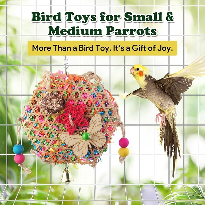 Bird Toys, Parakeet Foraging Toy, Hanging Chewing Toy, Bird Cage Accessories – Suitable for Cockatiels, Budgies, Lovebirds, Conures and Other Small Parrots