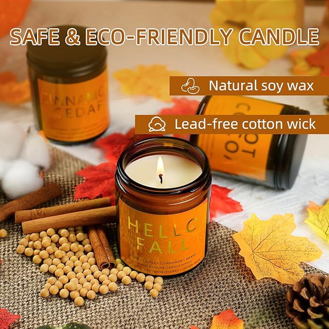 Fall Scented Candles Apple Cider 7oz – Fresh Apple Candle with Warm Cinnamon & Spiced Cider Soy Wax Candle for Cozy Autumn Home Décor, Perfect Fall Gift for Apple Lovers, 50 Hour Long Burn