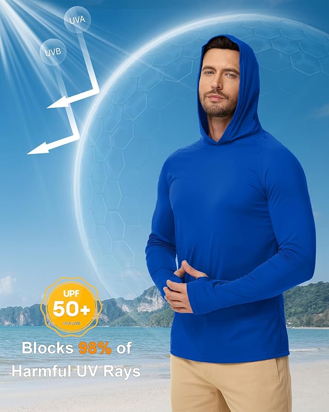 Boladeci Men's UPF 50+ Sun Protection Lightweight Hoodie Shirts Long Sleeve Fishing Shirt SPF UV Hiking Swim