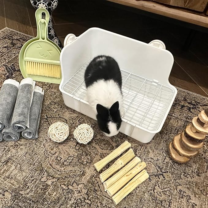 RUBYHOME Rabbit Litter Box Bunny Litter Box Guinea Pig Potty Trainer Corner Bedding Pet Potty Pan for Rabbit Guinea Pig Ferret Small Animal Cage Accessories