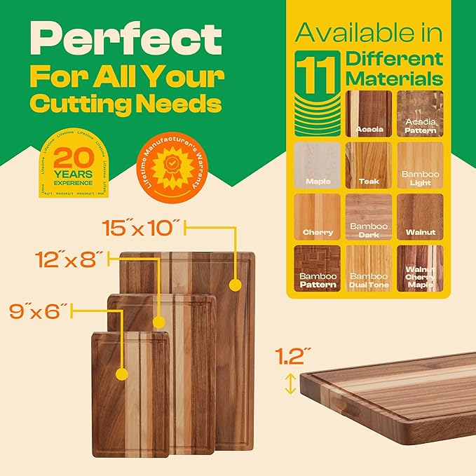 Riveira Premium Maple/Cherry/Walnut Wood Cutting Board – Versatile and Durable: Set Of 3 Pcs Rectangular Wooden Cutting Board – Natural Wooden Cutting Boards For Kitchen - Complete Cutting Boards