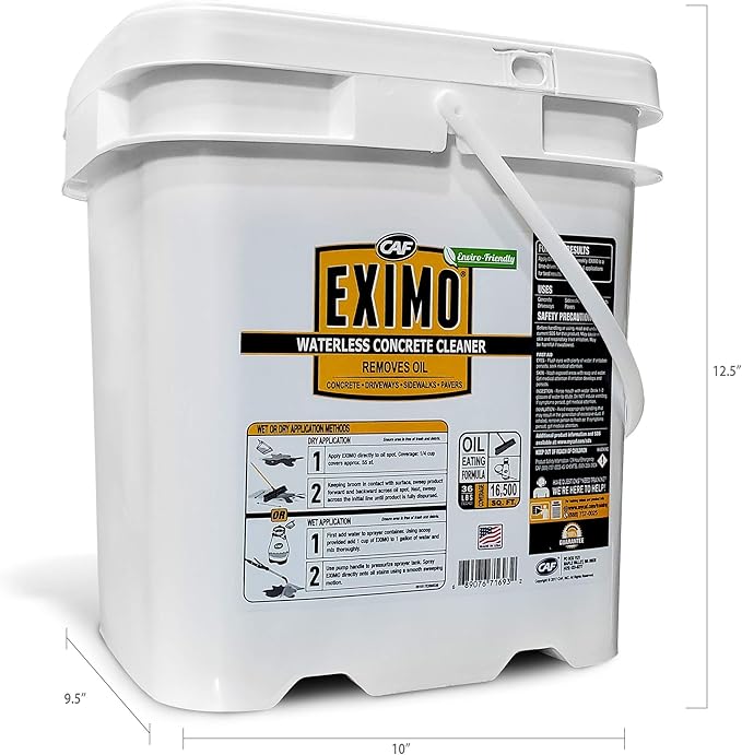 CAF Outdoor Cleaning EXIMO Waterless Concrete Cleaner, Oil Stain Remover for Driveway, Garage Floor, Basement and Walkway Surfaces, Natural Concrete Cleaner Powder Treatment, 36 lb Container